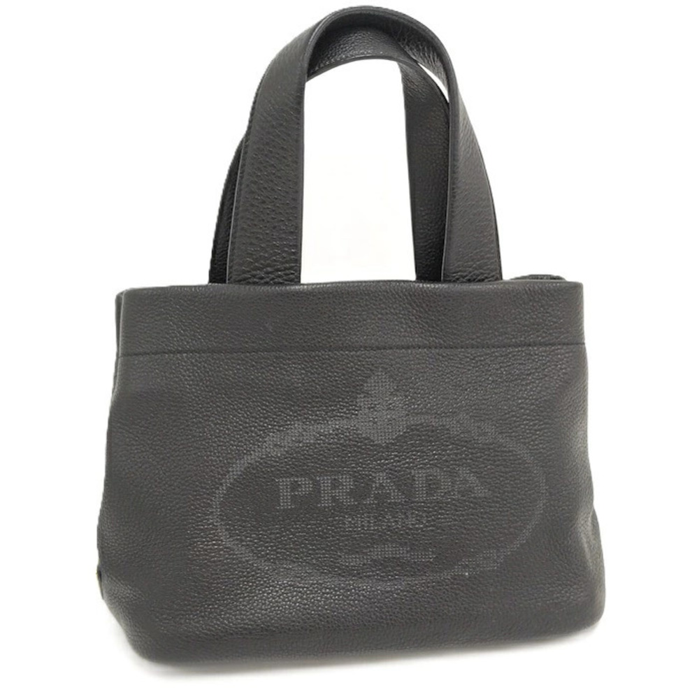 Prada perforated logo tote bag pebbled Vitello Daino leather Black